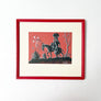Woman with Donkey by Rafael Rosa Original Ink on Paper Drawing in Wood Frame