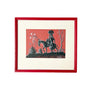 Woman with Donkey by Rafael Rosa Original Ink on Paper Drawing in Wood Frame
