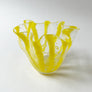 Vintage Yellow Striped Glass Ruffle Bowl