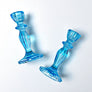 Aqua Blue Glass Candlesticks, Set of 2