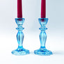 Aqua Blue Glass Candlesticks, Set of 2
