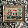 Original Garden Folly Needlework in Frame Vintage Art