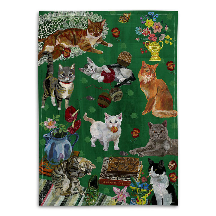 Nathalie Lete Life of Cats (La Vie des Chats) Linen Tea Towel