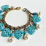 Powder Blue Hearts & Vintage Glass Pearls Bracelet