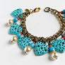 Powder Blue Hearts & Vintage Glass Pearls Bracelet