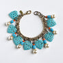 Powder Blue Hearts & Vintage Glass Pearls Bracelet