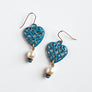 Peacock Blue Heart & Vintage Glass Pearl Earrings