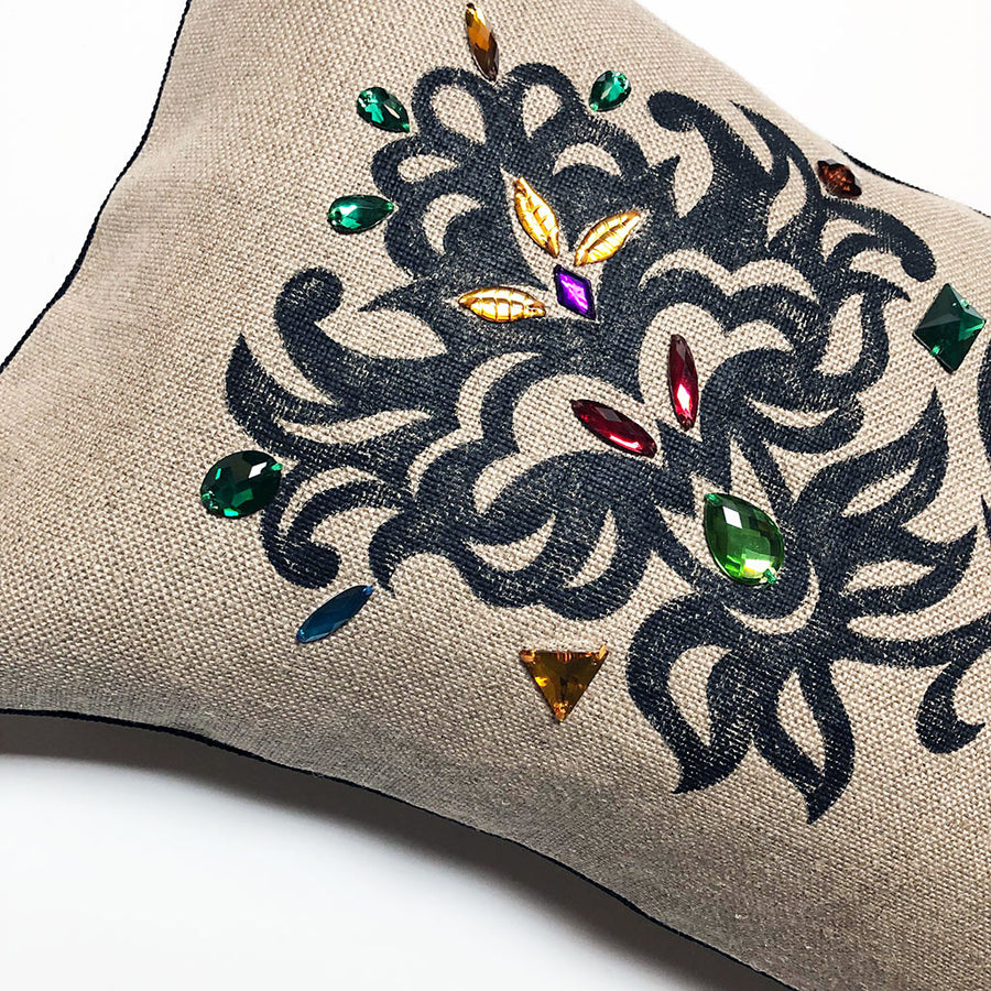 Hand Painted Embellished Pillow D