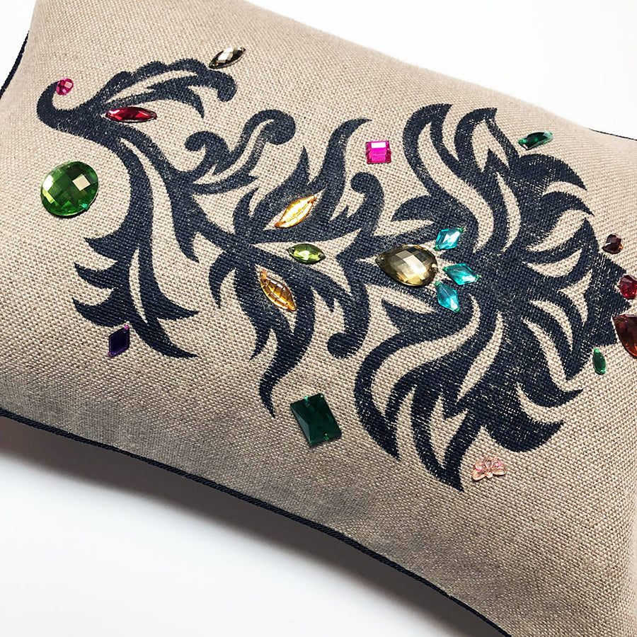 Hand Painted Embellished Pillow E