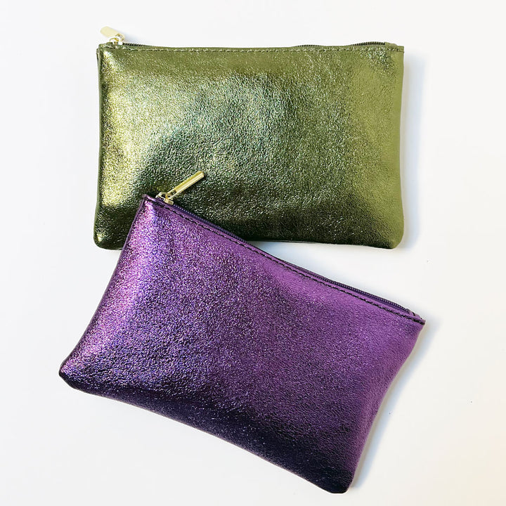 Olive & Purple Metallic Leather Large Pouch