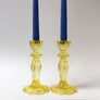 Lemon Yellow Glass Candlesticks, Set of 2