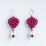Raspberry Pink Heart & Vintage Glass Pearl Earrings