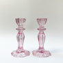 Rose Pink Glass Candlesticks, Set of 2