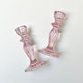 Rose Pink Glass Candlesticks, Set of 2