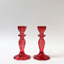 Ruby Red Glass Candlesticks, Set of 2