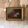 Vintage Pink & Red Roses Original Painting on Canvas in Gold Frame
