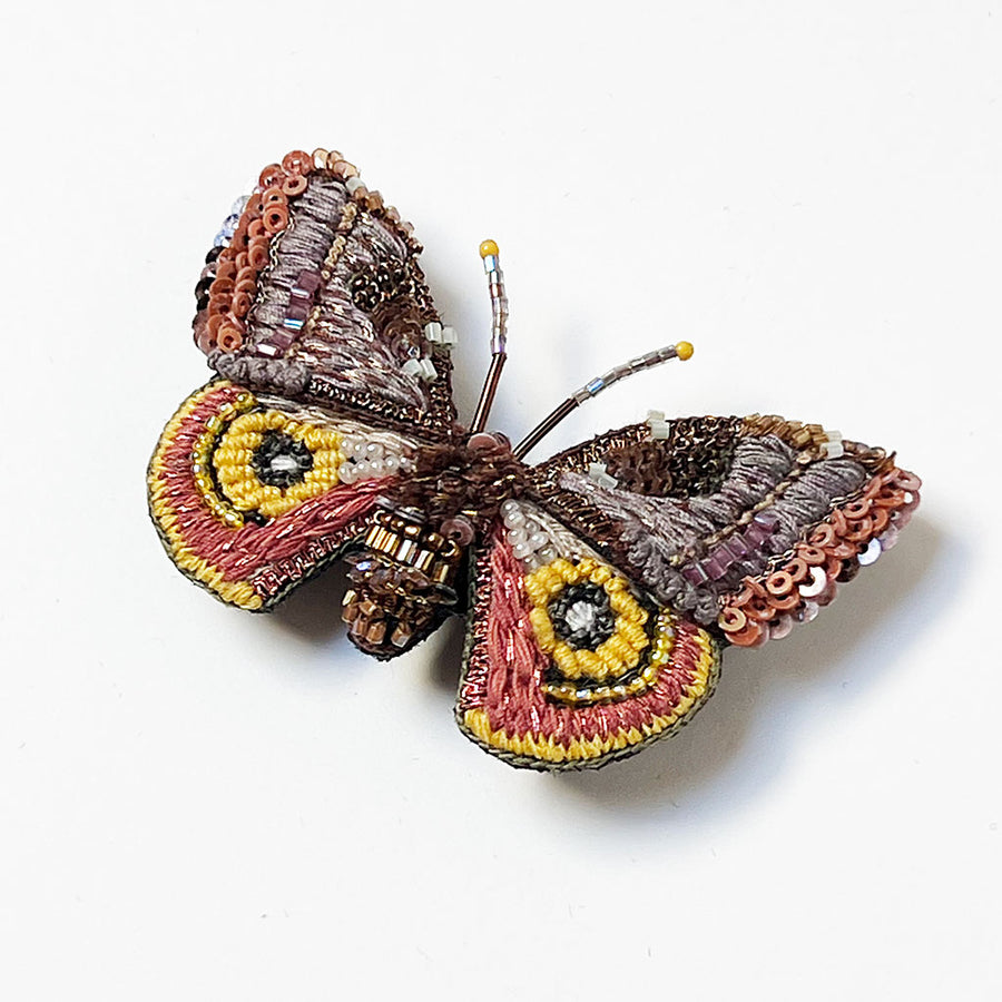 Beaded Yellow, Rust, Brown & Copper Butterfly Embroidered Pin