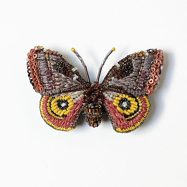 Beaded Yellow, Rust, Brown & Copper Butterfly Embroidered Pin