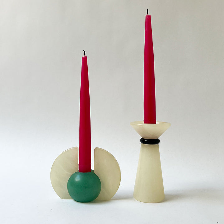 Vintage Alabaster Geometric Candle Holders Made in Italy (Set of 2)