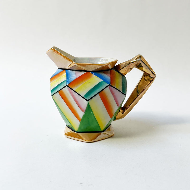 Vintage Faceted Color Band Ceramic Small Pitcher Made in Japan