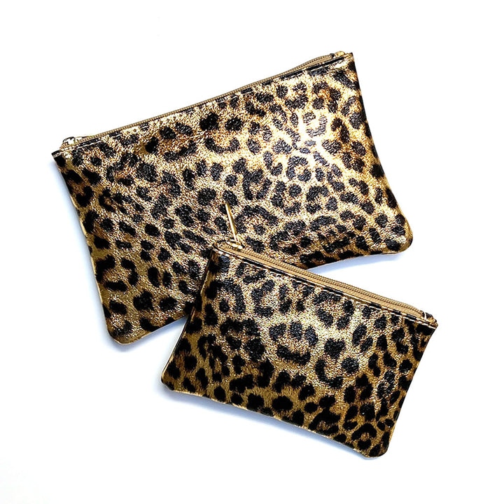 Gold Leopard Print Leather Pouch