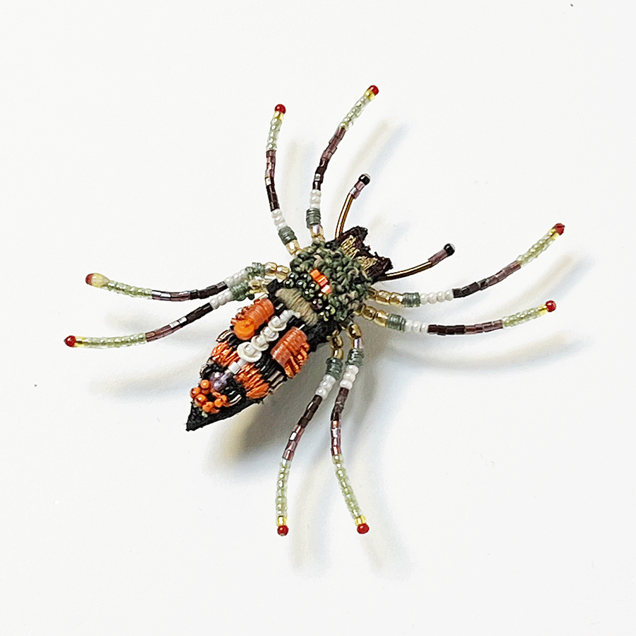 Beaded Harvest Spider Embroidered Pin