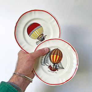 Vintage Hot Air Balloon Ceramic Plates Made in France (Set of 5)