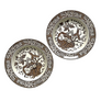 Vintage Brown Transferware Wedgwood Ceramic Bowl Plates (Set of 2)