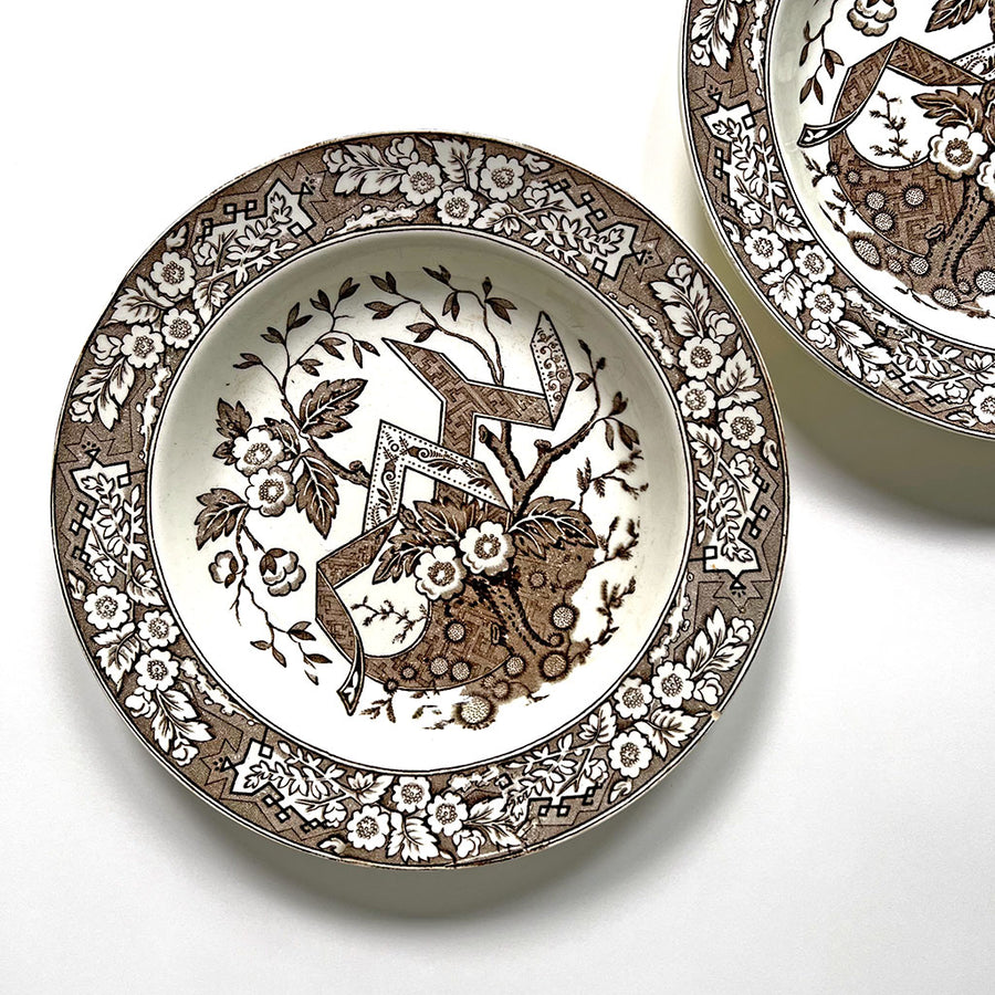 Vintage Brown Transferware Wedgwood Ceramic Bowl Plates (Set of 2)