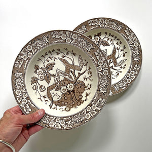 Vintage Brown Transferware Wedgwood Ceramic Bowl Plates (Set of 2)