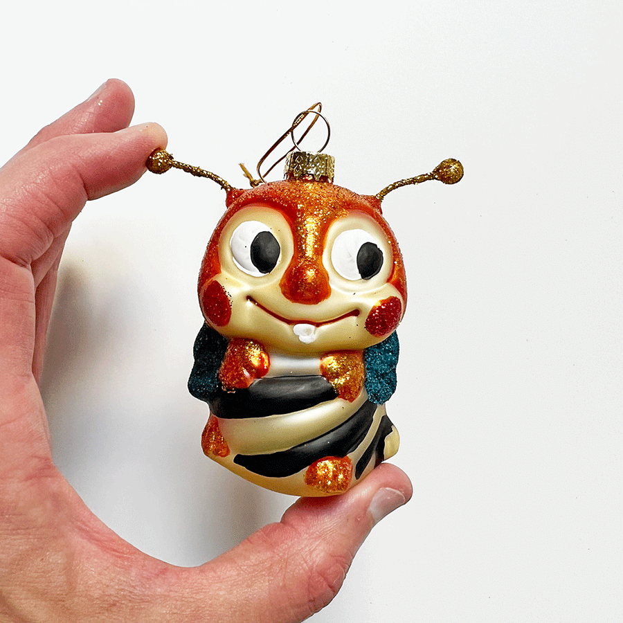 Happy Bee Glass Ornament