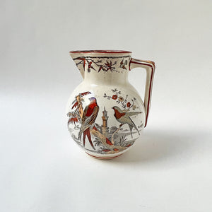 Vintage Aesthetic Movement Ceramic Pitcher with Two Birds in a Landscape