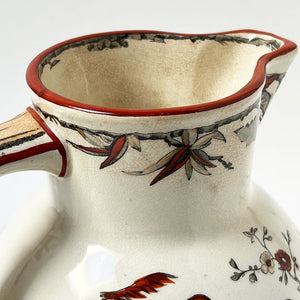 Vintage Aesthetic Movement Ceramic Pitcher with Two Birds in a Landscape