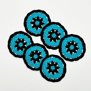 Hand Crochet Coaster Set (blue & black)