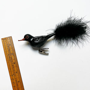Black Bird with Feather Tail Glass Clip Ornament