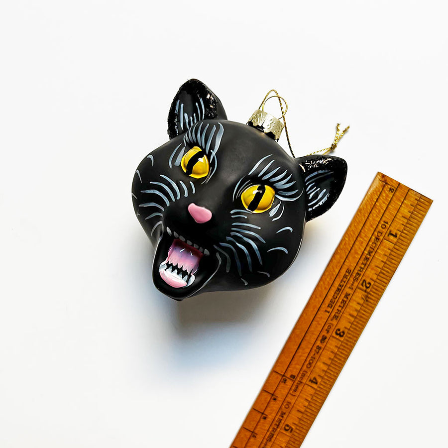 Black Cat Head Glass Ornament