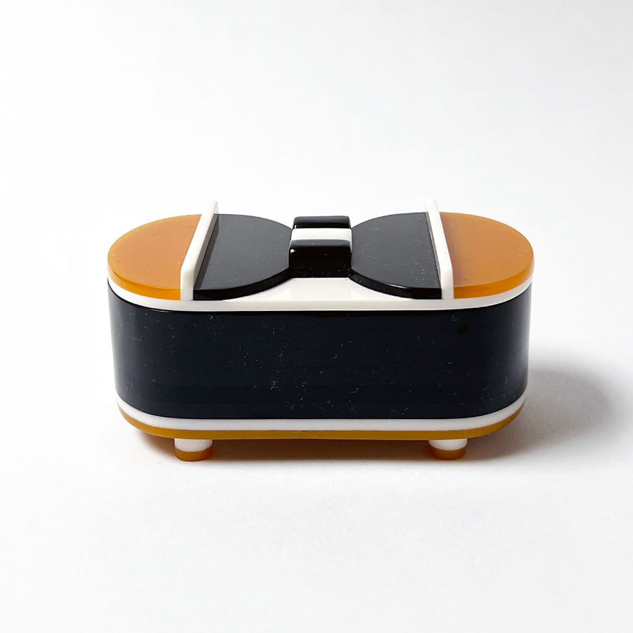 Polished Lucite Keepsake Box: Black, Cream, Amber Circles