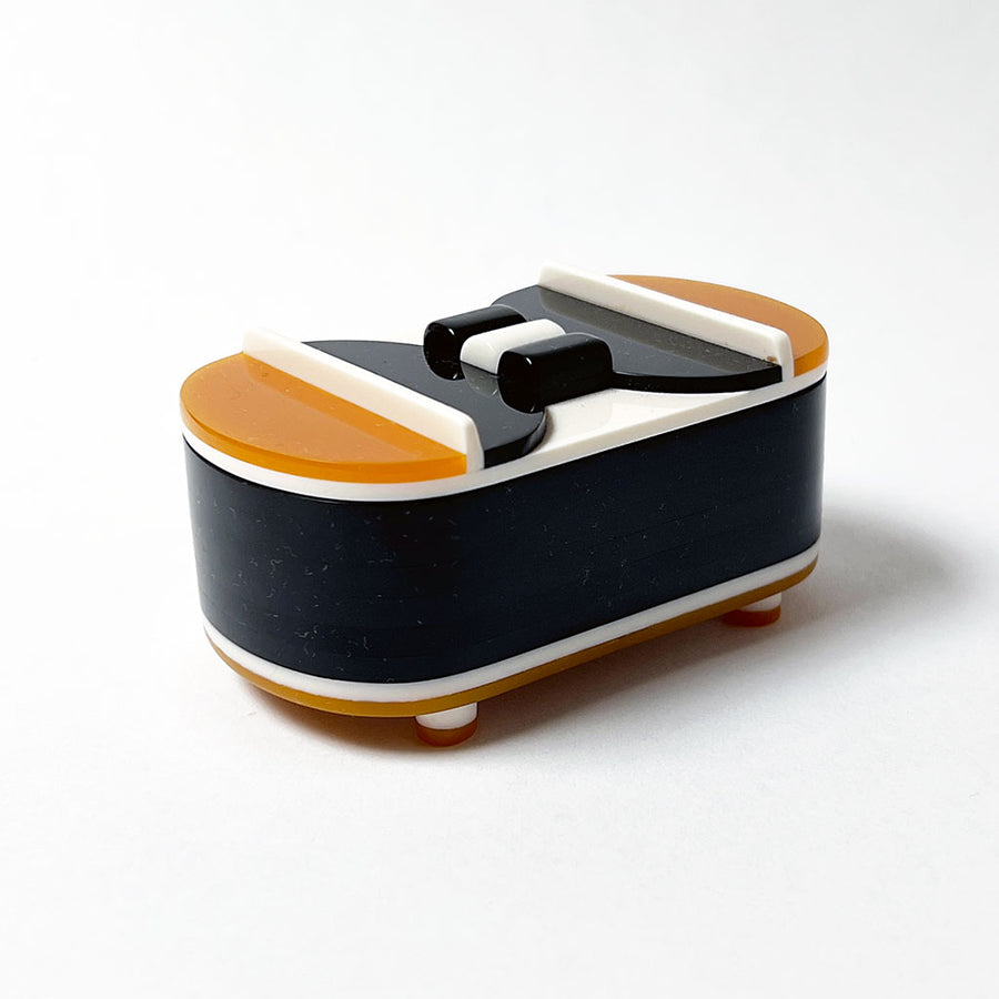 Polished Lucite Keepsake Box: Black, Cream, Amber Circles