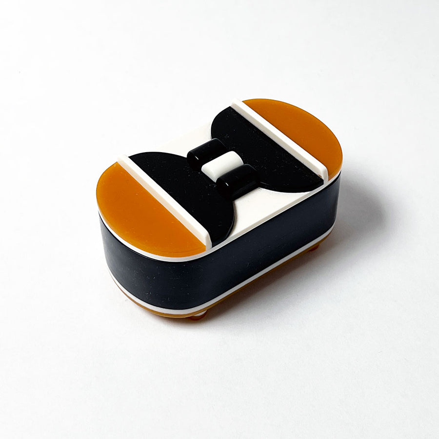 Polished Lucite Keepsake Box: Black, Cream, Amber Circles