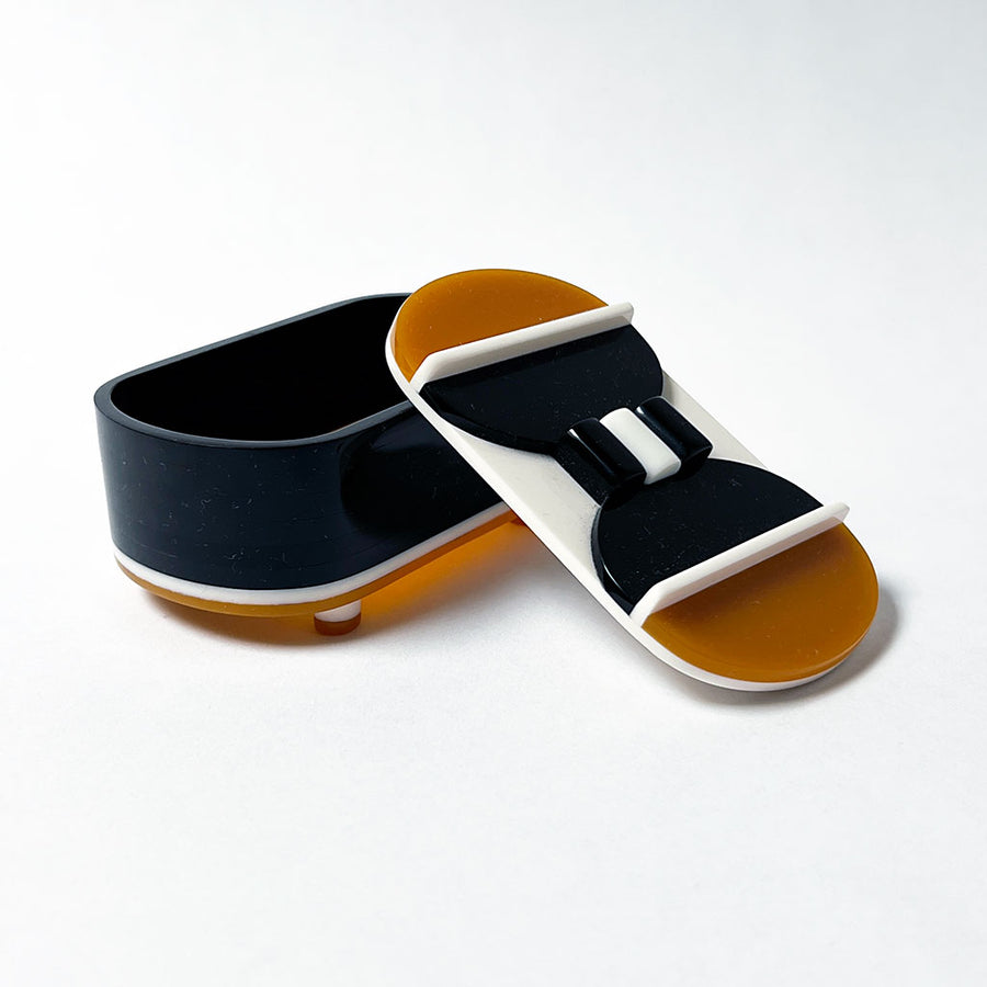 Polished Lucite Keepsake Box: Black, Cream, Amber Circles