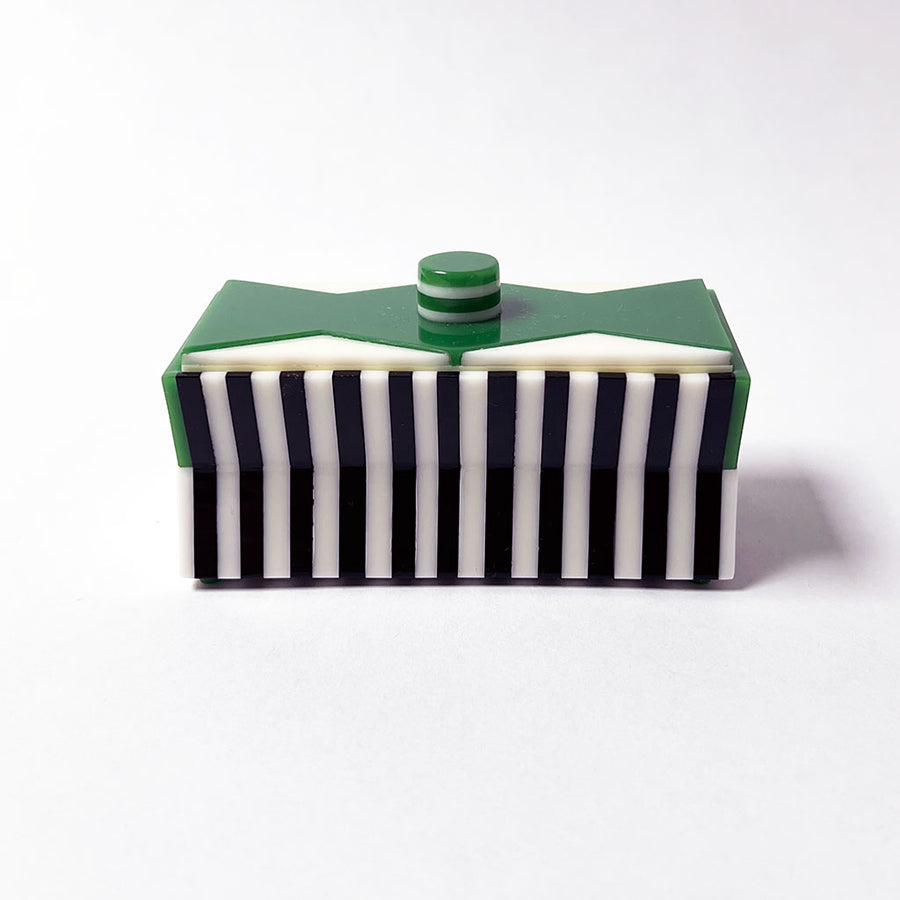 Polished Lucite Keepsake Box: Black, Cream, Green Zigzag