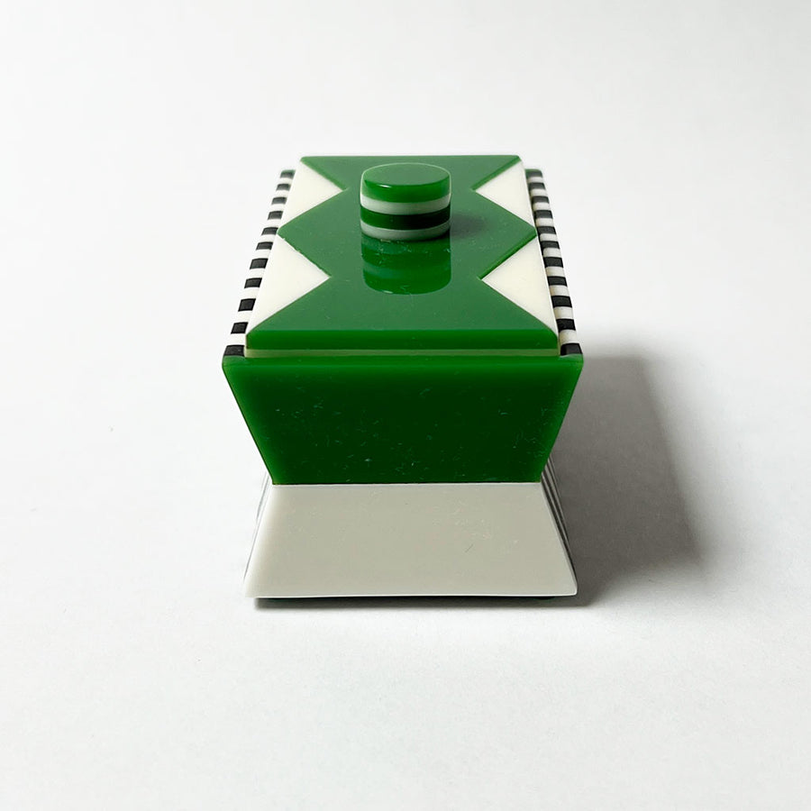 Polished Lucite Keepsake Box: Black, Cream, Green Zigzag