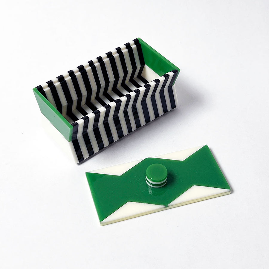 Polished Lucite Keepsake Box: Black, Cream, Green Zigzag