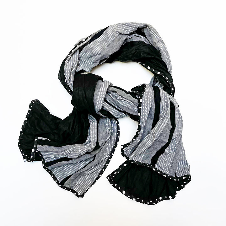 Mixed Grey White Stripe & Black Wide Scarf