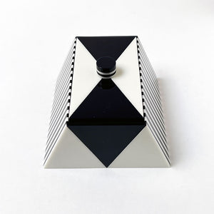 Polished Lucite Geometric Box: Navy/Cream