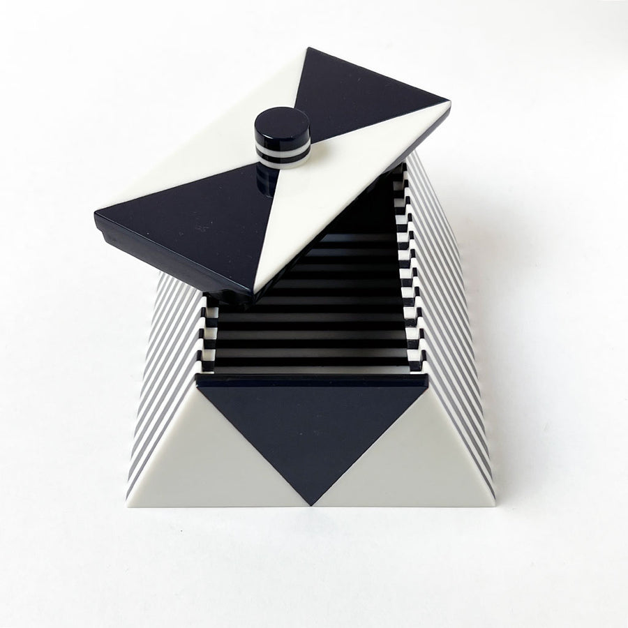 Polished Lucite Geometric Box: Navy/Cream