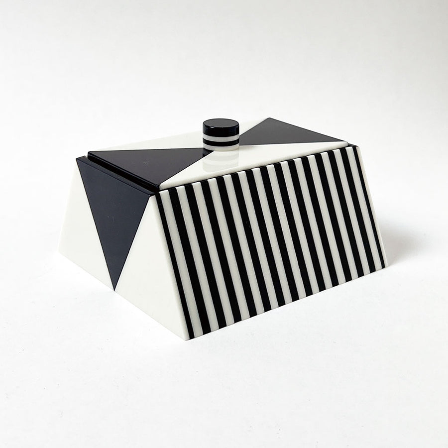 Polished Lucite Geometric Box: Navy/Cream