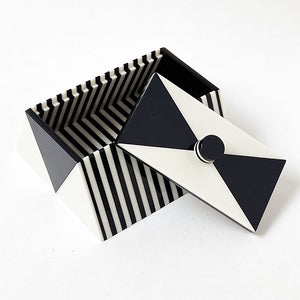 Polished Lucite Geometric Box: Navy/Cream