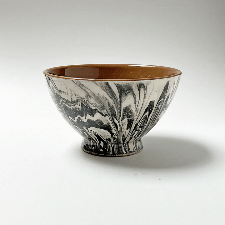 Swirl Glaze Large Ceramic Bowl in Black & White