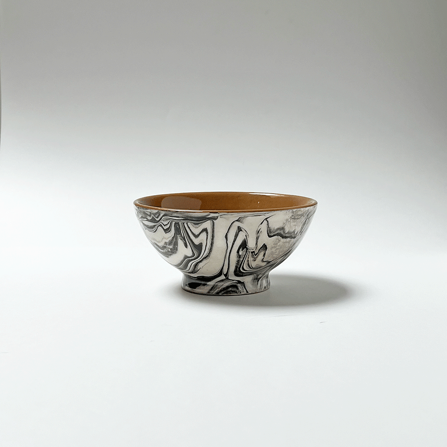 Swirl Glaze Small Ceramic Bowl in Black & White
